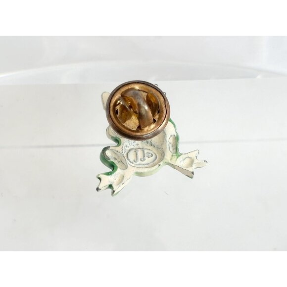 JJ Signed Frog Shaped Figural Enameled Vintage Cute Jewelry Brooch | Lapel Pin - Picture 10 of 15